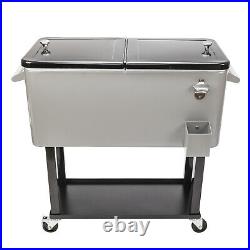 80 Quart Rolling Ice Chest on Wheels Patio Party Bar Drink Cooler Cart /w Shelf
