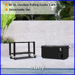 80 Quart Rolling Ice Chest on Wheels, Portable Patio Party Bar Drink Cooler Cart