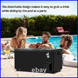 80 Quart Rolling Ice Chest on Wheels, Portable Patio Party Bar Drink Cooler Cart