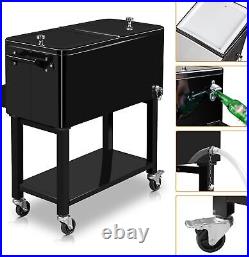 80 Quart Rolling Ice Chest on Wheels, Portable Patio Party Bar Drink Cooler Cart