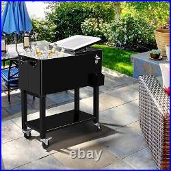 80 Quart Rolling Ice Chest on Wheels, Portable Patio Party Bar Drink Cooler Cart