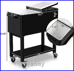 80 Quart Rolling Ice Chest on Wheels, Portable Patio Party Bar Drink Cooler Cart