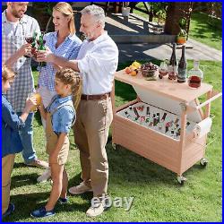 80 Quart Rolling Ice Chest on Wheels, with Bottle Opener, Water Pipe, Table