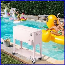 80 Quart Rolling Ice Chest on Wheels, with Shelf, Beverage Pool with Water Pipe