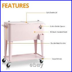 80 Quart Rolling Ice Chest on Wheels, with Shelf, Beverage Pool with Water Pipe