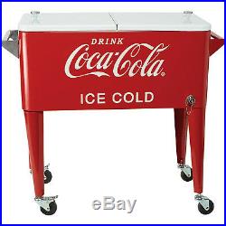 80-Quart Rolling Retro Coca-Cola Food Beverage Cooler Ice Chest Bottle Opener