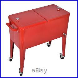 80 Quart Steel Rolling Cooler Portable Ice Beer Beverage Chest Party Home Picnic
