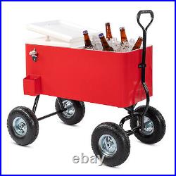 80 Quart Wagon Rolling Cooler Ice Chest with Long Handle and Wheels Cold Drink Car