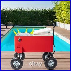 80 Quart Wagon Rolling Cooler Ice Chest with Long Handle and Wheels Cold Drink Car