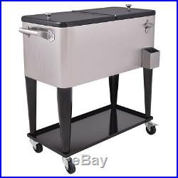 80 Quarts Patio Rolling Stainless Steel Ice Beverage Cooler Cart Ice Chest US