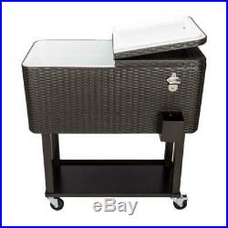 80qt Rattan Portable Rolling Cooler Cart Party Wedding Outdoor Ice Beer Chest OF