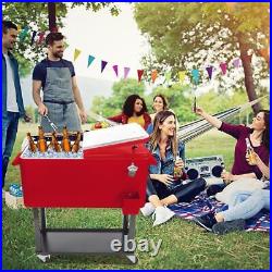 80qt Rolling Ice Chest on Wheels Patio Party Bar Drink Cooler Cart