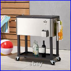 80qt or 100qt Stainless Steel Patio Porch Cooler Beverage Cart Ice Chest Rolling