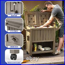 85Qt Outdoor Rolling Cooler Cart Party Bottle Opener Rack Lock Ice Chest Shelf