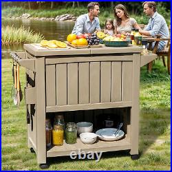 85Qt Outdoor Rolling Cooler Cart Party Bottle Opener Rack Lock Ice Chest Shelf