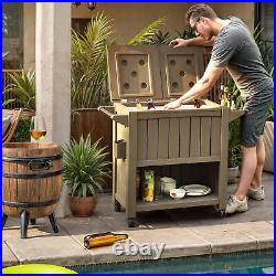 85Qt Outdoor Rolling Cooler Cart Party Bottle Opener Rack Lock Ice Chest Shelf