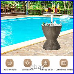 8-Gal Patio Ice Cooler Bucket Cool Bar Side Table with Retractable Tabletop Brown