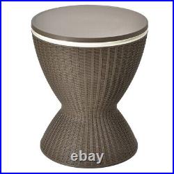 8 Gallon 3 in 1 Patio Rattan Cooler Bar Table Adjust Ice Bucket Side Table Brown