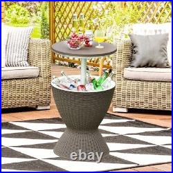 8 Gallon 3 in 1 Patio Rattan Cooler Bar Table Adjust Ice Bucket Side Table Brown