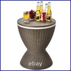 8 Gallon 3 in 1 Patio Rattan Cooler Bar Table Adjust Ice Bucket Side Table Brown