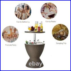 8 Gallon 3 in 1 Patio Rattan Cooler Bar Table Adjust Ice Bucket Side Table Brown