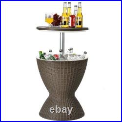 8 Gallon 3 in 1 Patio Rattan Cooler Bar Table Adjust Ice Bucket Side Table Brown