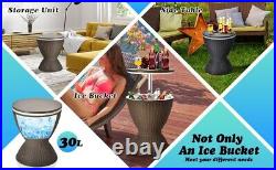 8 Gallon 3 in 1 Patio Rattan Cooler Bar Table Adjust Ice Bucket Side Table Brown