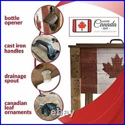914909-C Patio Cooler, Brown and Desaturated Red 57 Quart Canadian Flag