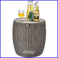 9.5-Gal Patio Ice Cooler Bucket Cocktail Side Table Cool Bar Table with Lid Brown