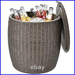 9.5-Gal Patio Ice Cooler Bucket Cocktail Side Table Cool Bar Table with Lid Brown