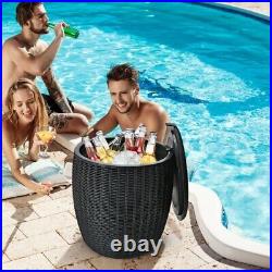 9.5 Gallon 4-in-1 Patio Rattan Cool Bar Cocktail Table Side XH