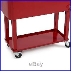ARKSEN Rolling Ice Chest Portable Patio Drink Party Cooler Cart 80-Quart Red