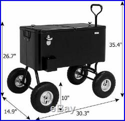 A 80 Quart Wagon Rolling Cooler Ice Chest, Outdoor Cart On Wheels (Black-Wagon)