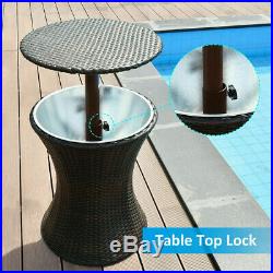 Adjustable 5.5-Gal Cool Bar Rattan Style Outdoor Patio Pool Cooler Table, Brown