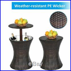 Adjustable 5.5-Gal Cool Bar Rattan Style Outdoor Patio Pool Cooler Table, Brown