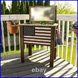 Americana USA Flag 57 Quart Party Cooler Wooden Outdoor Drink Ice Chest Rustic