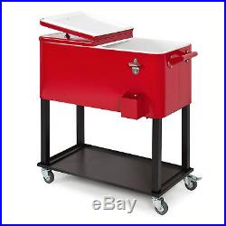 BCP 80-Quart Rolling Cooler Cart Red