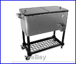 BRAND NEW Trinity Stainless Steel Rolling Cooler 80 Quart Outdoor Patio Party
