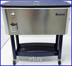 Beacon Rolling Party Cooler Stainless Steel Body with Storage & Wheel Cart, 65