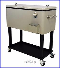 Beverage Cooler Cart Rolling Hardside Ice Chest Indoor Outdoor Pool Party Event