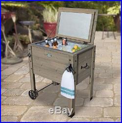 Beverage Cooler With Stand Patio On Ice Chest With Wheels Wood Outdoor Party New