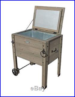 Beverage Cooler With Stand Patio On Ice Chest With Wheels Wood Outdoor Party New
