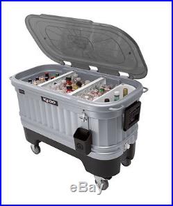 Beverage Cooler With Wheels Ice Chest Party Outdoor Igloo Deck Rolling with Light