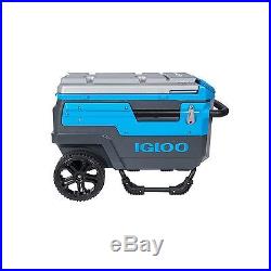 Big Wheeled 70 Quart Cooler, Large Rolling Igloo Trailmate Blue Ultratherm 5 day