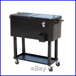 Black 80 Qt Ice Chest Rolling Party Cooler Portable Steel Dual Lid Patio Outdoor