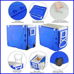 Blue Multi Function Rolling Cooler Picnic Camping Outdoor with Table & 2 Chairs