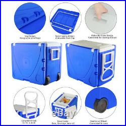Blue Small Wheeled Rolling Cooler Wheels Ice Picnic Camping with Table & 2 Chairs