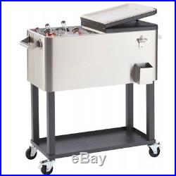 Brand New Trinity TXK-0802 Stainless Steel Standing Wheeled Cooler with Shelf