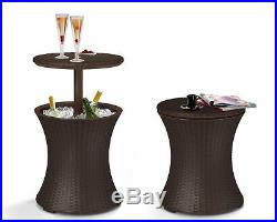 Brown Outdoor Bar Table Drink Patio Pool Style Cooler Drink 7.5 Gal Cool Rattan