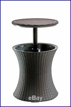 Brown Outdoor Bar Table Drink Patio Pool Style Cooler Drink 7.5 Gal Cool Rattan